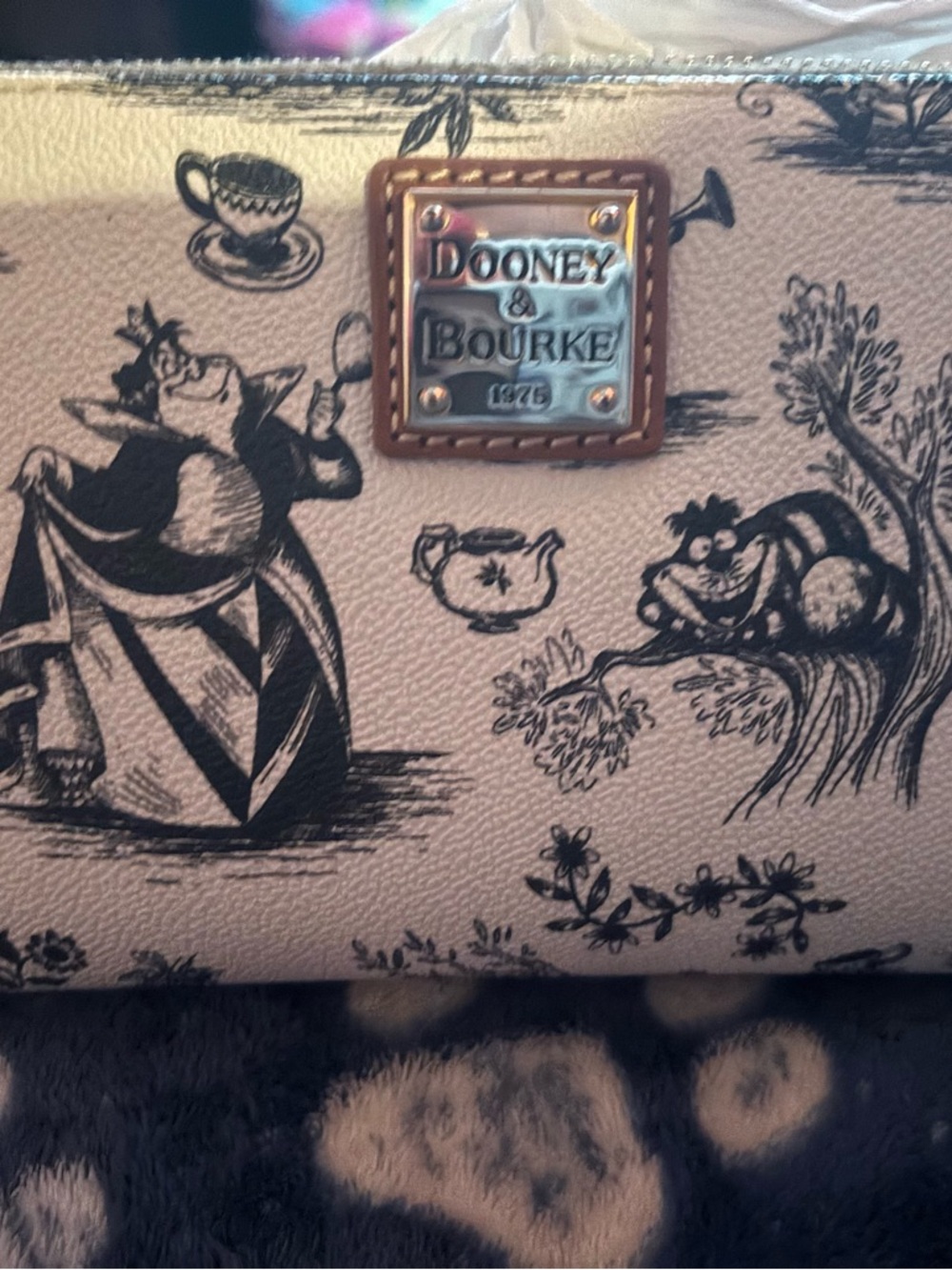 Dooney & Bourke Cream and Black Alice Print Satchel
